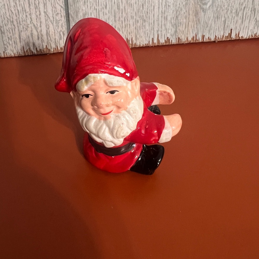 Vtg Ceramic Santa Claus Gnome Figurine candle Hugger Japan Christmas Decor 3.5"
